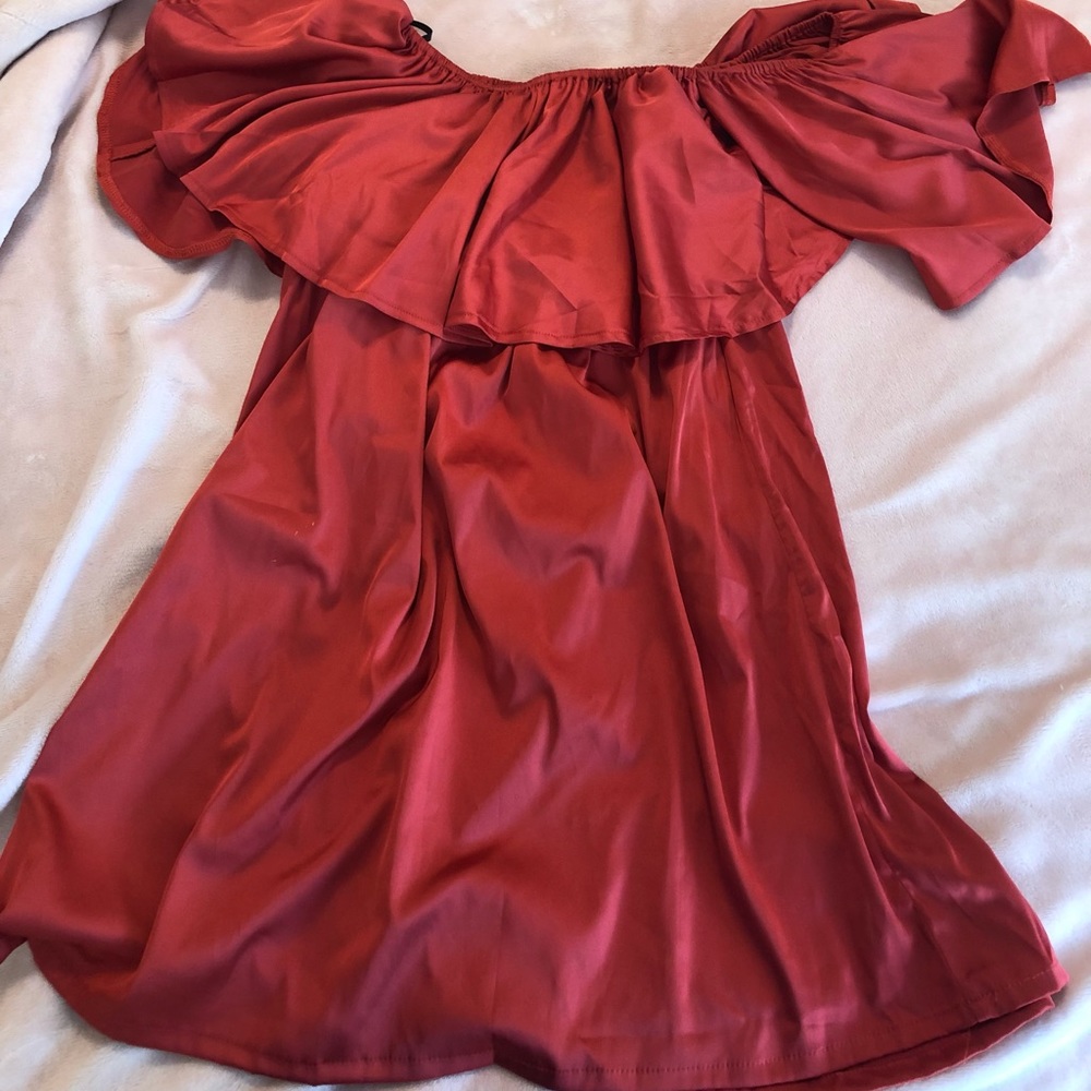 Silky look off shoulder dress